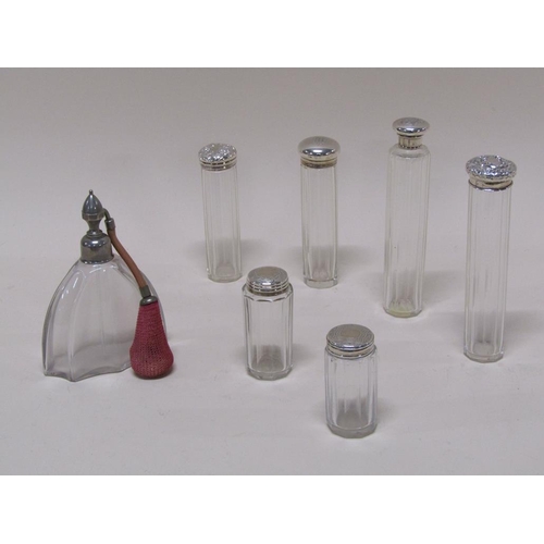 1549 - SILVER TOP GLASS BOTTLES AND AN ATOMISER