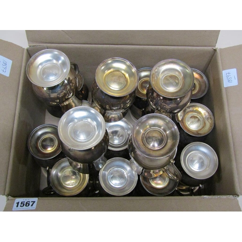 1567 - BOX ; SILVER PLATED TANKARDS (18)