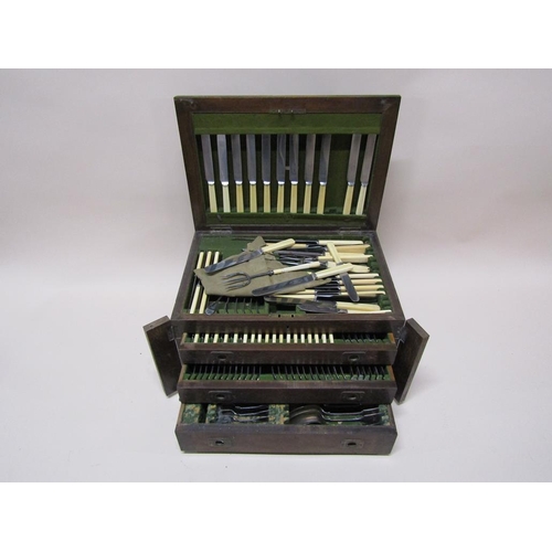 1570 - SILVER PLATED CANTEEN OF CUTLERY IN FITTED OAK CASE