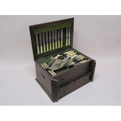 1570 - SILVER PLATED CANTEEN OF CUTLERY IN FITTED OAK CASE