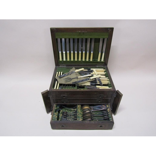 1570 - SILVER PLATED CANTEEN OF CUTLERY IN FITTED OAK CASE