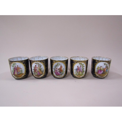 1605 - SET OF EARLY 20c VIENNA STYLE PORCELAIN CUPS (6.5cms H) AND SAUCERS