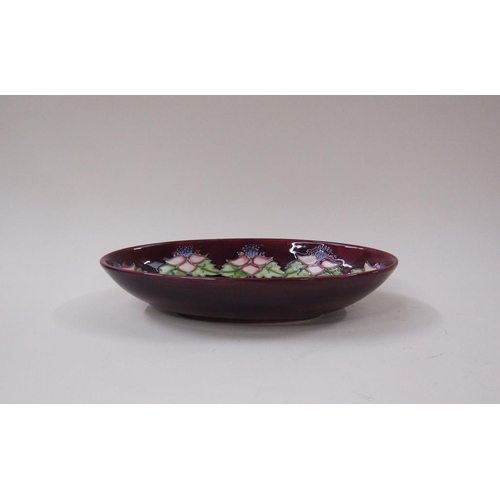 1635 - MOORCROFT COLLECTORS CLUB OVAL BOWL DECORATED WITH CHERRIES 23cms W