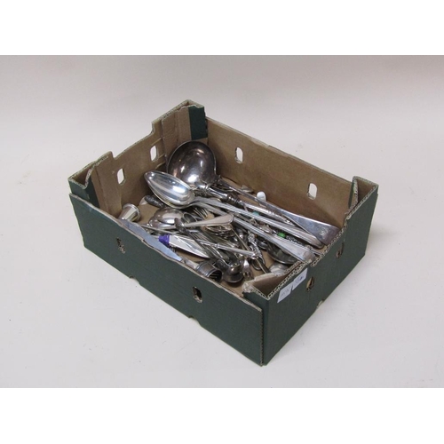 1586A - BOX OF MIXED SILVER PLATED CUTLERY ETC