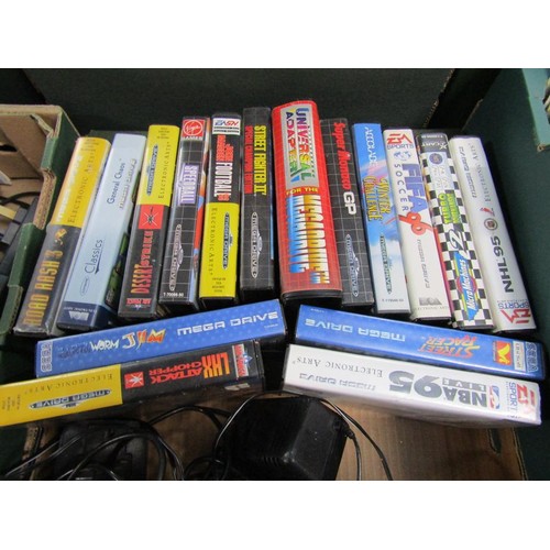 262 - VINTAGE ATARI GAME SYSTEM WITH JOYSTICKS AND GAMES; SEGA MEGA DRIVE AND GAMES; ACCESSORIES AND CONTR... 