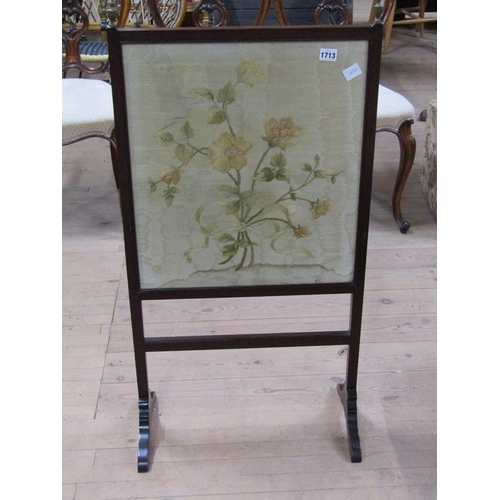 1713 - MAHOGANY FRAMED SCREEN WITH A FLORAL NEEDLEWORK PANEL 55 x 97 cms