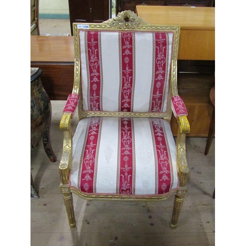 1725 - GILT FRAMED AND UPHOLSTERED OPEN ARMCHAIR