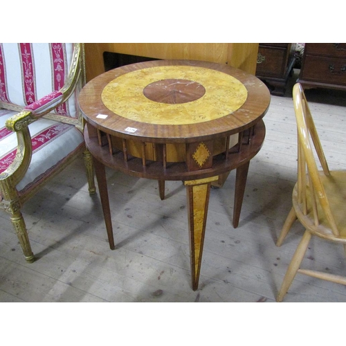 1726 - MAHOGANY AND MAPLE WOOD VENEERED CIRCULAR DRUM TYPE TABLE ON STRAIGHT SQUARE TAPERING LEGS - TABLE T... 