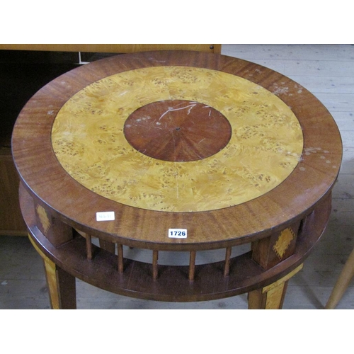 1726 - MAHOGANY AND MAPLE WOOD VENEERED CIRCULAR DRUM TYPE TABLE ON STRAIGHT SQUARE TAPERING LEGS - TABLE T... 