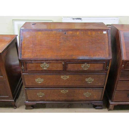 1734 - GEORGIAN OAK BUREAU WITH FALL FRONT FITTED INTERIOR AND TWO SHORT/TWO LONG DRAWERS 106 x 100 cms