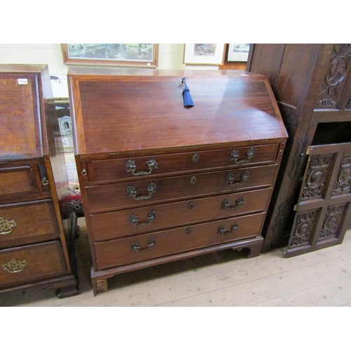 1735 - 19c MAHOGANY BUREAU WITH FALL FRONT AND FITTED INTERIOR OVER FOUR LONG GRADUATED DRAWERS 102 x 109 c... 