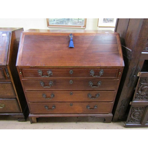 1735 - 19c MAHOGANY BUREAU WITH FALL FRONT AND FITTED INTERIOR OVER FOUR LONG GRADUATED DRAWERS 102 x 109 c... 