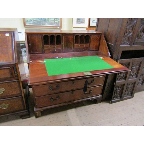 1735 - 19c MAHOGANY BUREAU WITH FALL FRONT AND FITTED INTERIOR OVER FOUR LONG GRADUATED DRAWERS 102 x 109 c... 