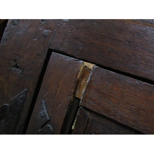 1736 - PERIOD OAK CUPBOARD WITH CARVED PANELS TO THE UPPER AND LOWER CUPBOARD - 110cms W x 140cms H