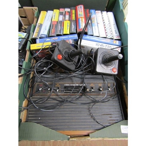 262 - VINTAGE ATARI GAME SYSTEM WITH JOYSTICKS AND GAMES; SEGA MEGA DRIVE AND GAMES; ACCESSORIES AND CONTR... 