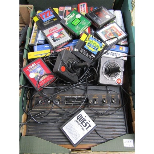 262 - VINTAGE ATARI GAME SYSTEM WITH JOYSTICKS AND GAMES; SEGA MEGA DRIVE AND GAMES; ACCESSORIES AND CONTR... 