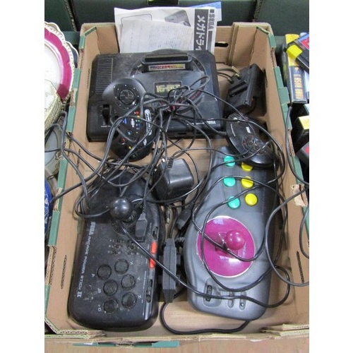 262 - VINTAGE ATARI GAME SYSTEM WITH JOYSTICKS AND GAMES; SEGA MEGA DRIVE AND GAMES; ACCESSORIES AND CONTR... 