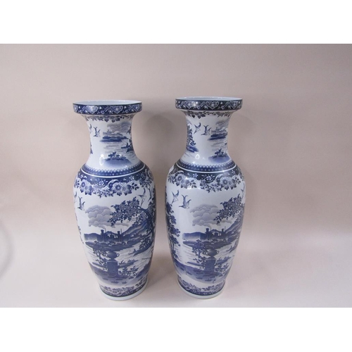 1660 - PAIR OF LARGE ORIENTAL B&W BALUSTER VASES, 59CM H