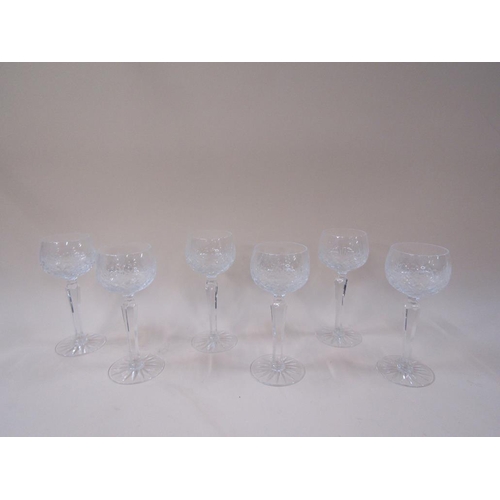 1687 - SET OF SIX CRYSTAL WINE GLASSES, 19CM H