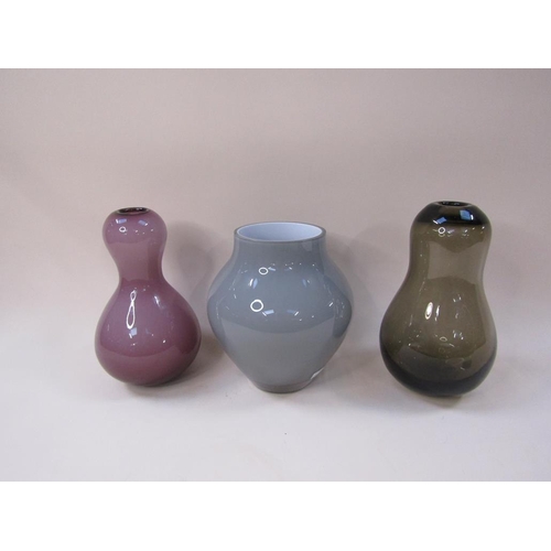 1689 - TWO ART GLASS GOURD VASES; ONE OTHER - LARGEST 26CM H