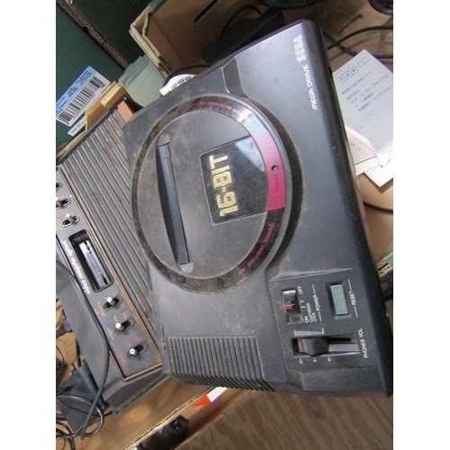 262 - VINTAGE ATARI GAME SYSTEM WITH JOYSTICKS AND GAMES; SEGA MEGA DRIVE AND GAMES; ACCESSORIES AND CONTR... 