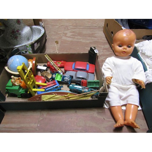 198 - TWO BOXES OF VINTAGE TOYS AND GAMES; DOLL