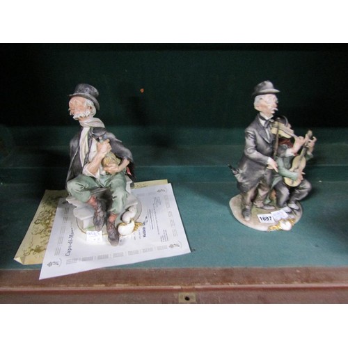 1697 - TWO LIMITED EDITION CAPODIMONTE FIGURES - MUSICIANS, 32CM H