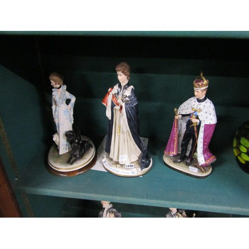 1696 - THREE CAPODIMONTE PORCELAIN FIGURES - LIMITED EDITION, QUEEN ELIZABETH, CHARLES & PRINCESS ANNE - LA... 