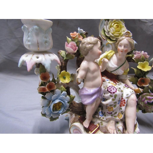 54 - PAIR OF CONTINENTAL PORCELAIN FIGURATIVE CANDELABRA A/F