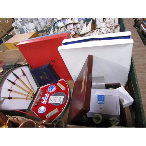 242 - BOX OF MISC TO INCL COMMEMORATIVE COINS, ORIENTAL DRAWING SET ETC