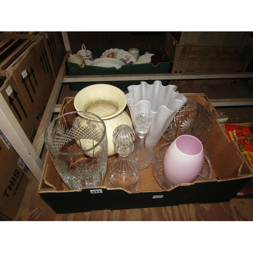 271 - BOX OF MIXED GLASSWARE AND CERAMICS TO INCL CRYSTAL