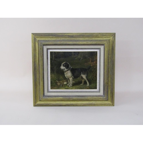 1257 - Henry William Carter - Terrier dog with hare, signed oil on board, framed, 22cm x 27cm.