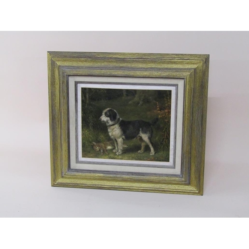 1257 - Henry William Carter - Terrier dog with hare, signed oil on board, framed, 22cm x 27cm.