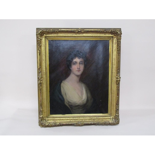 1260 - Unsigned English school, 19c - Portrait of a lady, oil on canvas, framed, 75cm x 60cm.