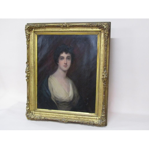 1260 - Unsigned English school, 19c - Portrait of a lady, oil on canvas, framed, 75cm x 60cm.