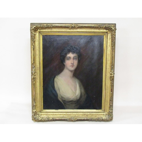 1260 - Unsigned English school, 19c - Portrait of a lady, oil on canvas, framed, 75cm x 60cm.