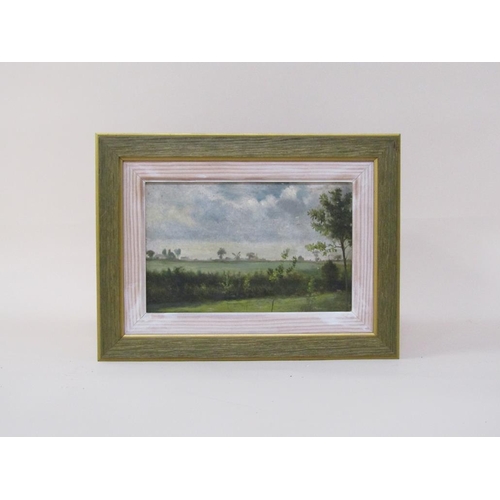 1262 - J Henry Carter 1892 - Field off Sporle Road, Swaffham, Norfolk, signed oil on board, framed, 14cm x ... 