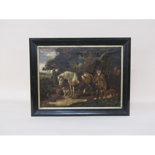 1266 - Henry William Carter - Huntsman with horse and dogs, oil on canvas, framed, 45cm x 60cm.