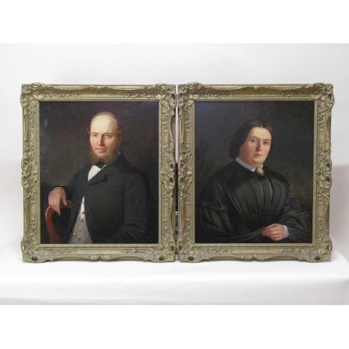 1267 - Unsigned late 19c - Pair, Portraits of a gentleman and a lady, oil on canvas, each framed and glazed... 