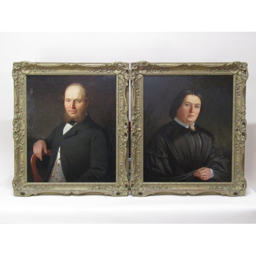 1267 - Unsigned late 19c - Pair, Portraits of a gentleman and a lady, oil on canvas, each framed and glazed... 