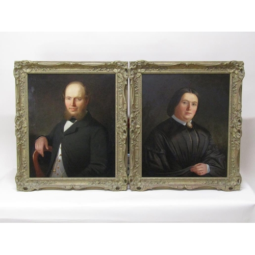 1267 - Unsigned late 19c - Pair, Portraits of a gentleman and a lady, oil on canvas, each framed and glazed... 