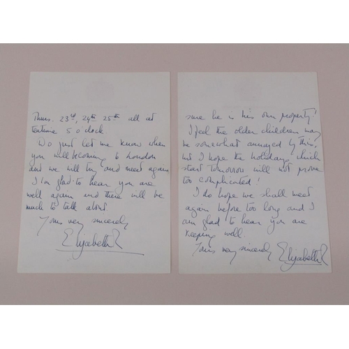 1320 - H.W Queen Elizabeth II - Two hand written and signed letters to Mrs Montaudon Smith, French teacher,... 
