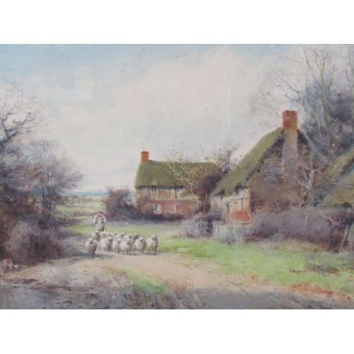 1214 - SYLVESTER STANNARD - SHEPHERD WITH HIS FLOCK, SIGNED WATERCOLOUR, F/G, 32CXM X 53CM