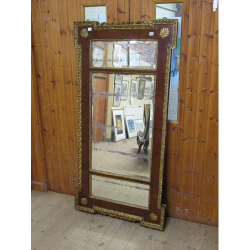 1229 - MID GEORGIAN STYLE MAHOGANY GILT WOOD AND STUCCO TRIPLE PANEL WALL MIRROR, 167CM X 84CM