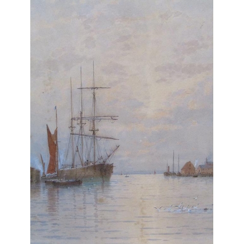 1239 - G S WALTERS - SAILING VESSEL AT ANCHOR, SIGNED WATERCOLOUR, F/G, 37CM X 26CM