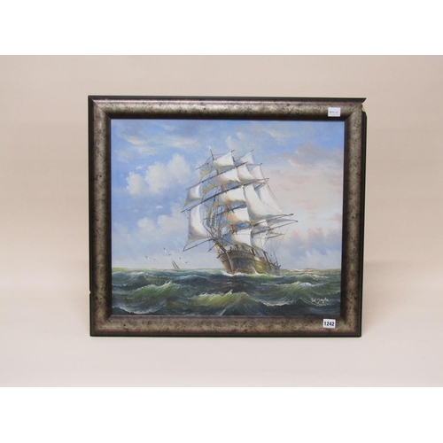 1242 - W SAOLA - SAILING VESSEL IN STRONG WATER, SIGNED OIL ON CANVAS, FRAMED, 50CMX 58CM