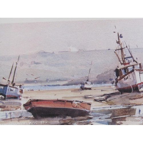 1233 - PAIR OF LIMITED EDITION SIGNED PRINTS - BOATS MOORED AT LOW TIDE BY RAY BALKWILL