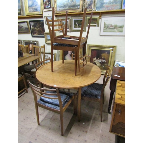 2033 - 1960/70s G PLAN CIRCULAR TEAK DINING TABLE TOGETHER WITH SIX LADDERBACK DINING CHAIRS