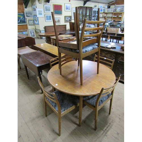 2033 - 1960/70s G PLAN CIRCULAR TEAK DINING TABLE TOGETHER WITH SIX LADDERBACK DINING CHAIRS