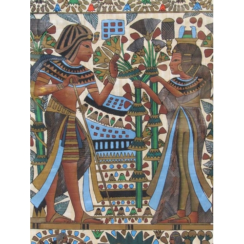 1215 - EGYPTIAN PAINTING OF LEAF PANELS, F/G, 60CM X 45CM